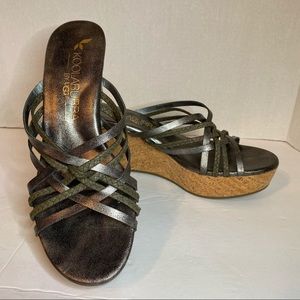 KOOLABURRA BY UGG Pewter Crisscross Cork Wedge Platform Sandals Size 9.5